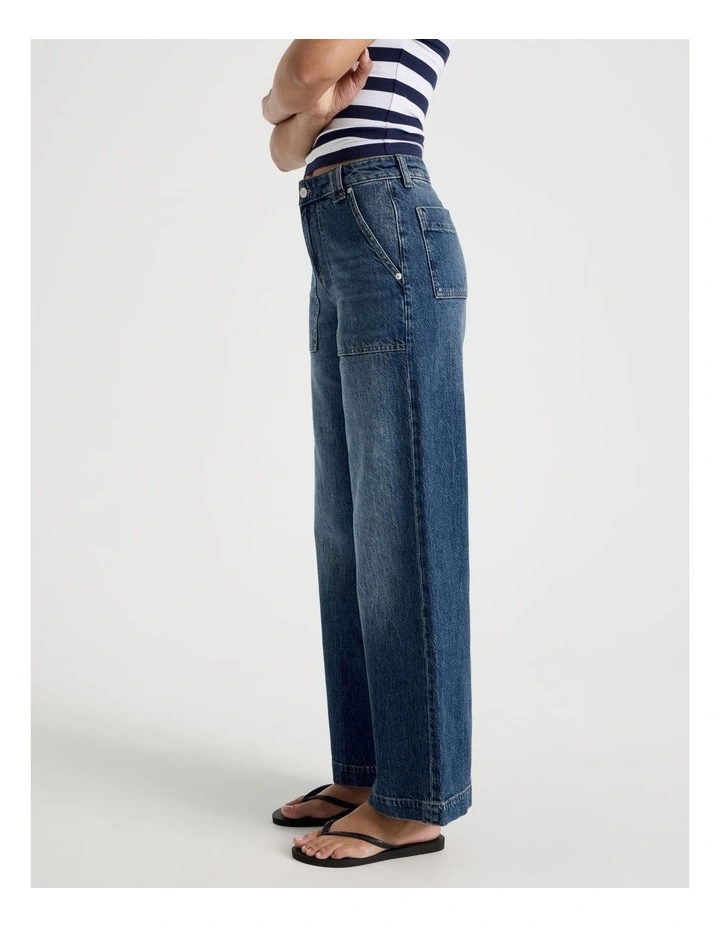 Wide Leg Utility Jeans in Green Cast Indigo image 5