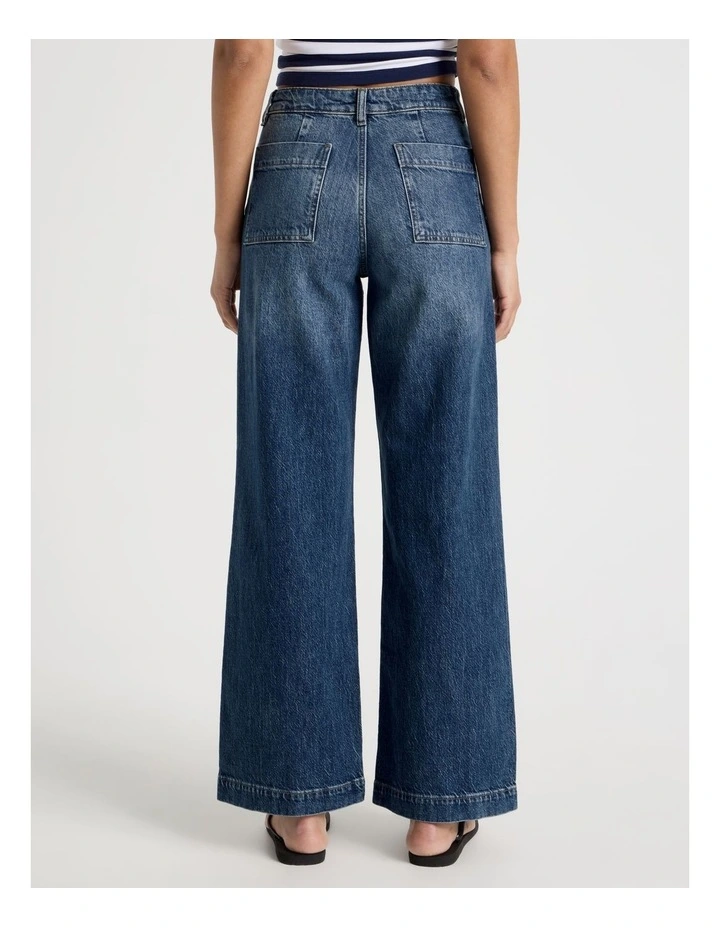Wide Leg Utility Jeans in Green Cast Indigo image 6