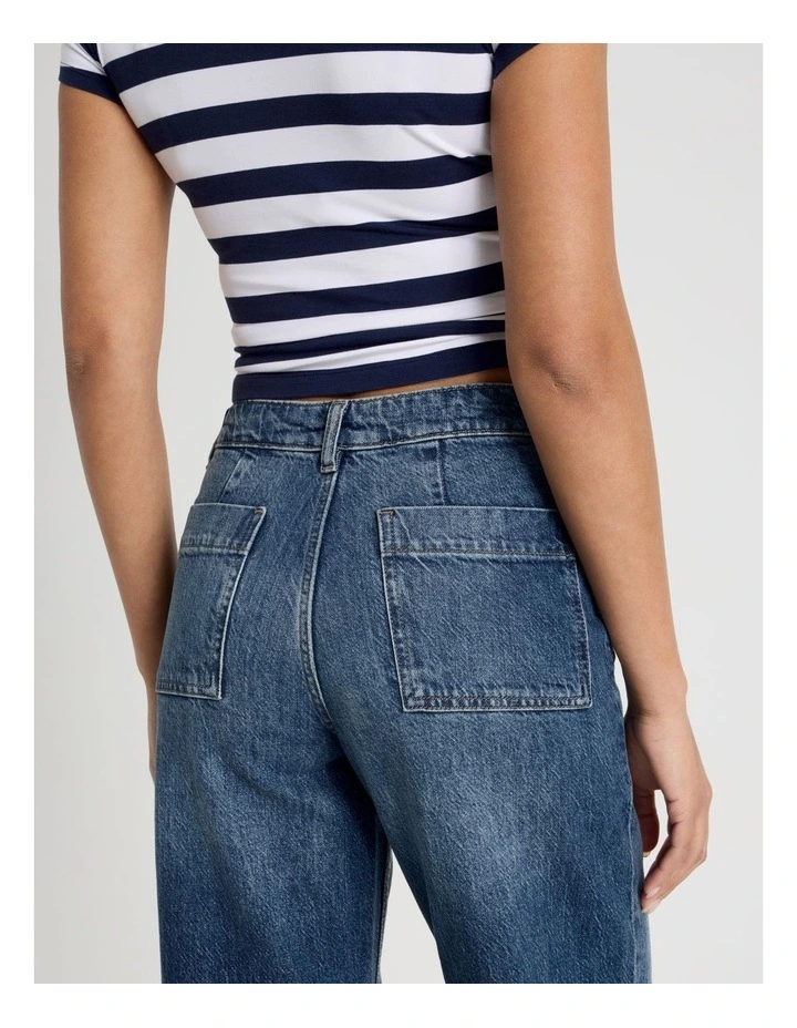 Wide Leg Utility Jeans in Green Cast Indigo image 7