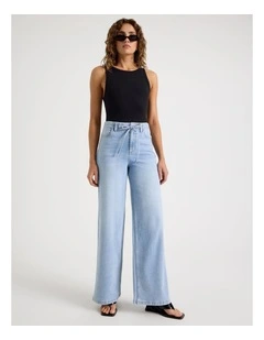 Wide Leg Tie Waist Jean in Blue