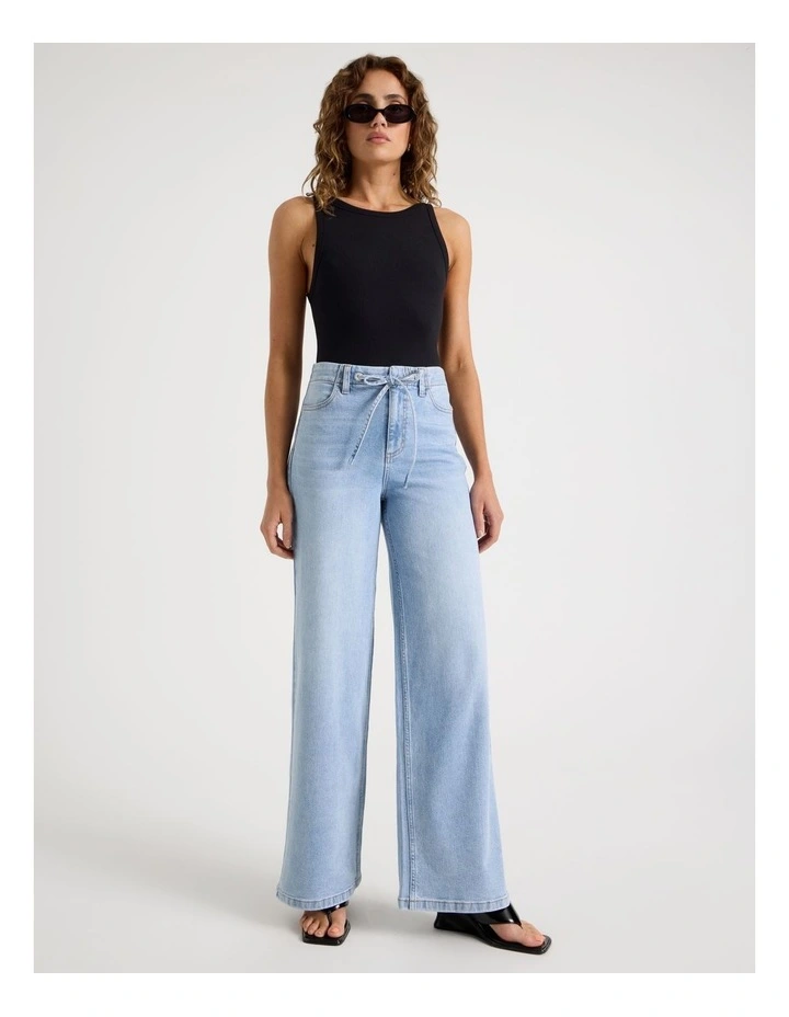 Wide Leg Tie Waist Jean in Blue image 1