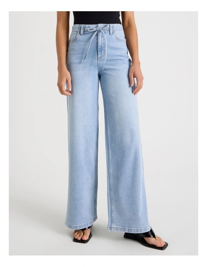 Wide Leg Tie Waist Jean in Blue image 2