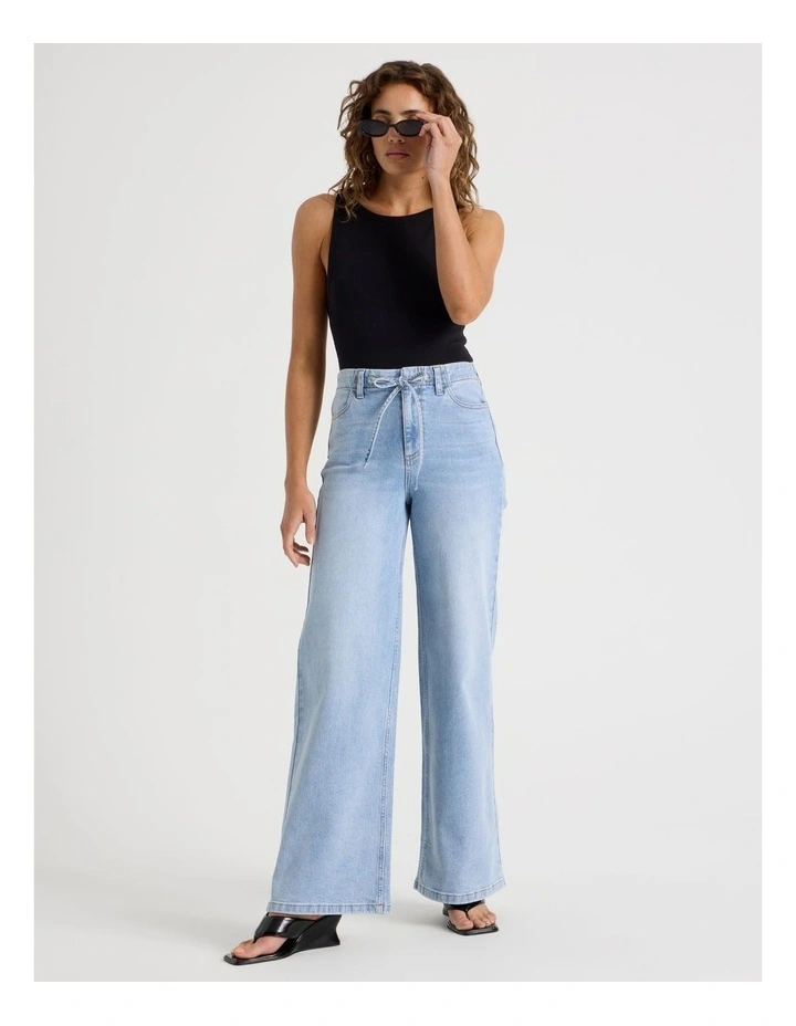 Wide Leg Tie Waist Jean in Blue image 3