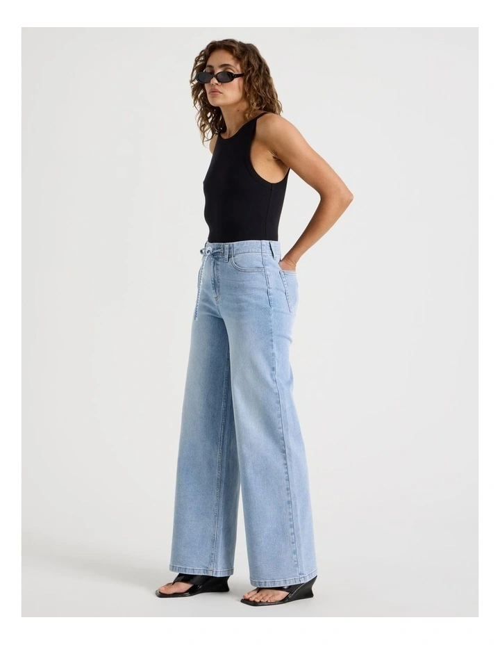 Wide Leg Tie Waist Jean in Blue image 4