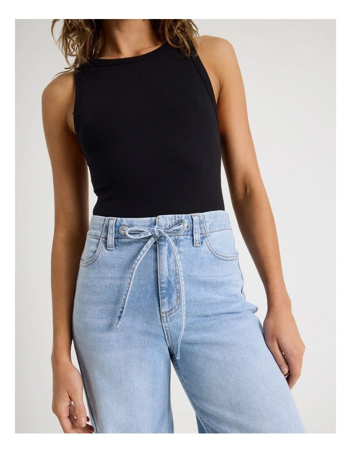 Wide Leg Tie Waist Jean in Blue image 5