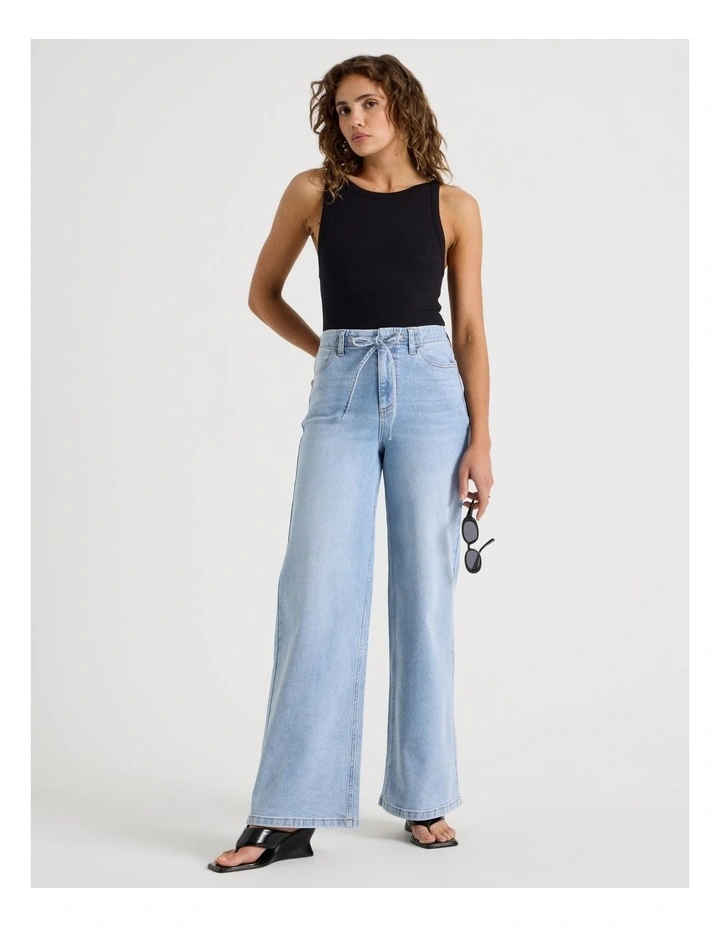 Wide Leg Tie Waist Jean in Blue image 7