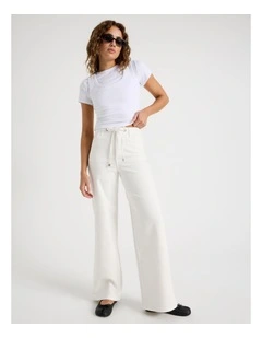 Wide Leg Tie Waist Jean in White