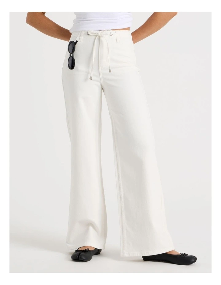 Wide Leg Tie Waist Jean in White image 2