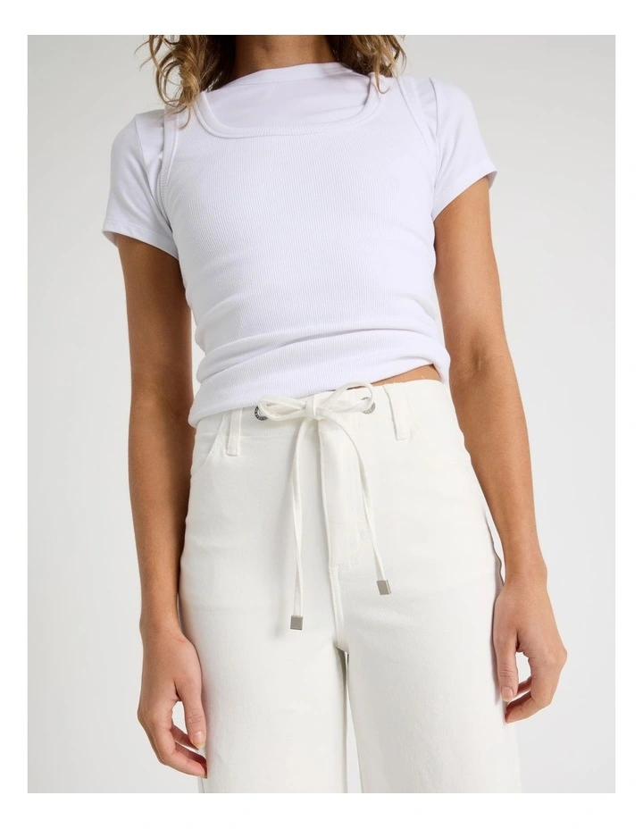 Wide Leg Tie Waist Jean in White image 3