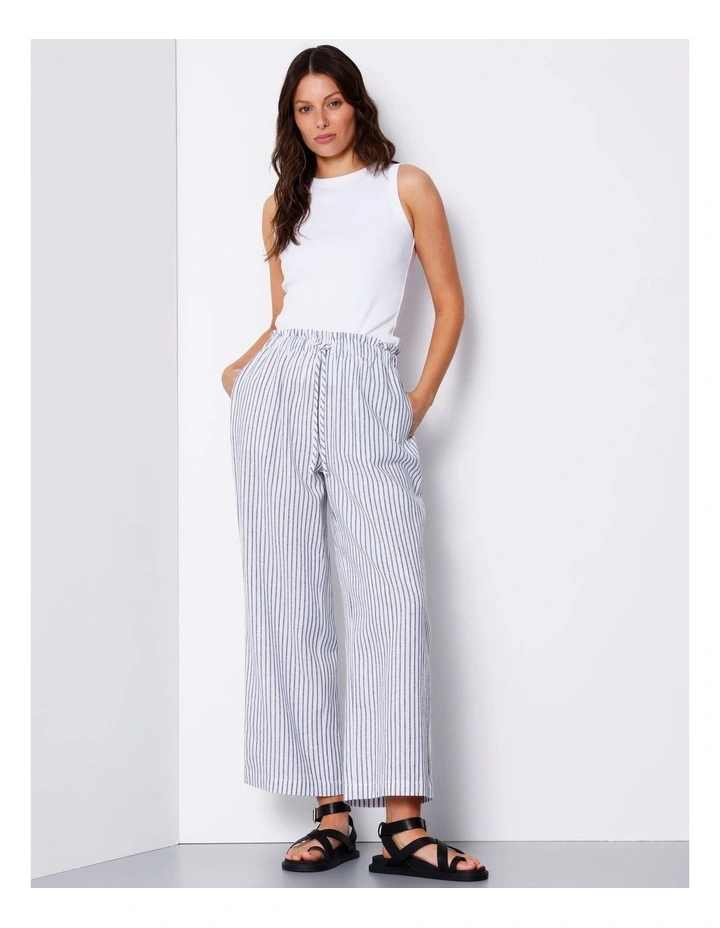 Paperbag Linen Blend Pant in White/ Navy Stripe image 1