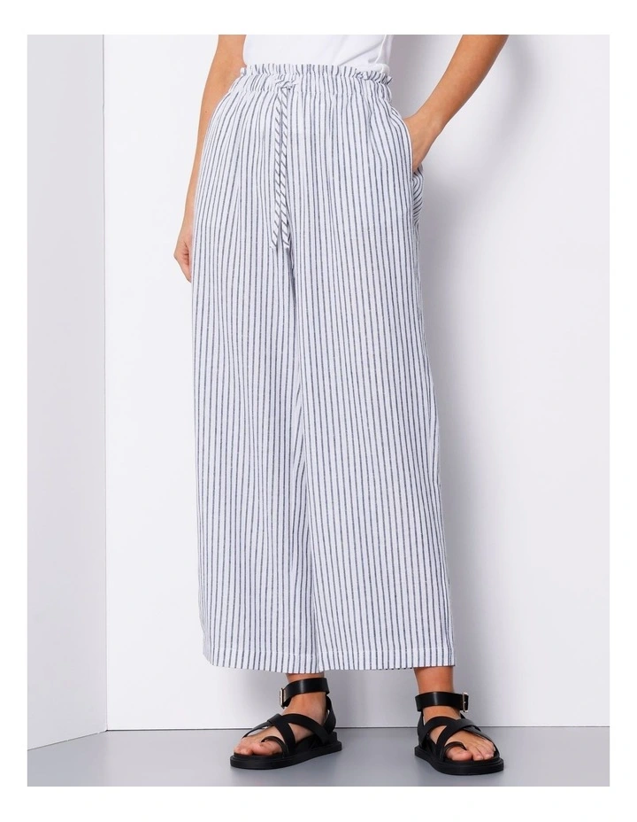 Paperbag Linen Blend Pant in White/ Navy Stripe image 2