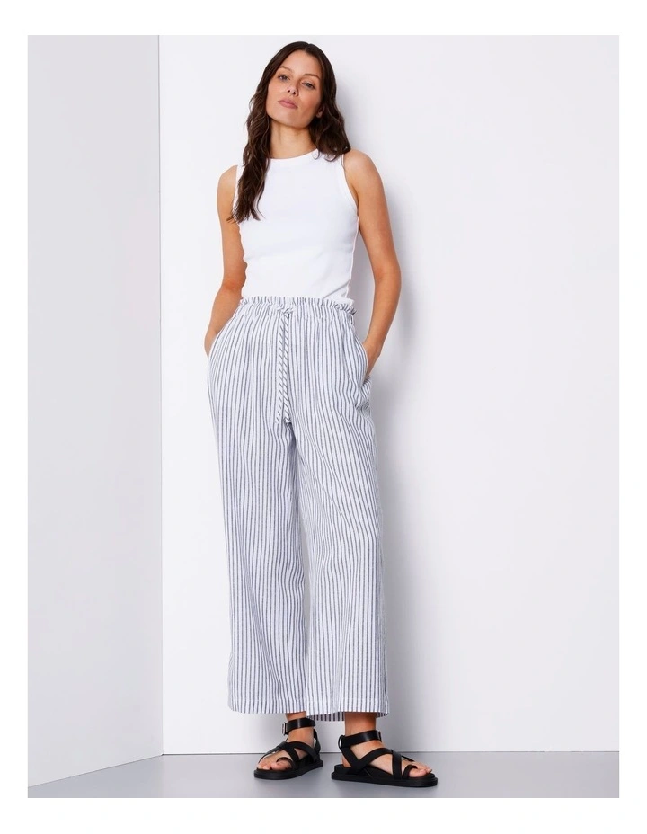 Paperbag Linen Blend Pant in White/ Navy Stripe image 3