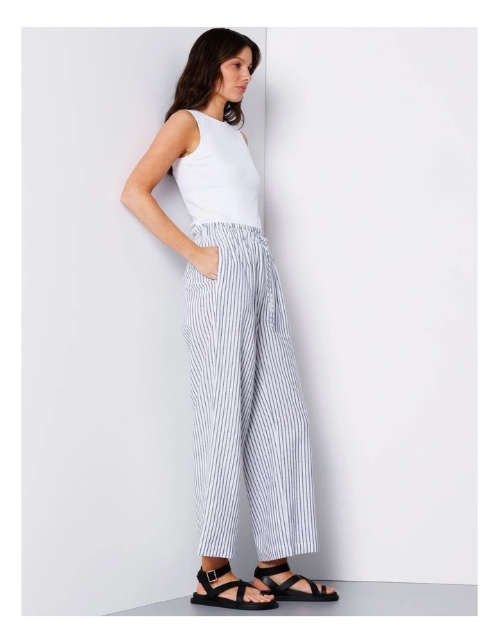 Paperbag Linen Blend Pant in White/ Navy Stripe image 4