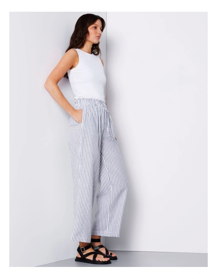 Paperbag Linen Blend Pant in White/ Navy Stripe image 5