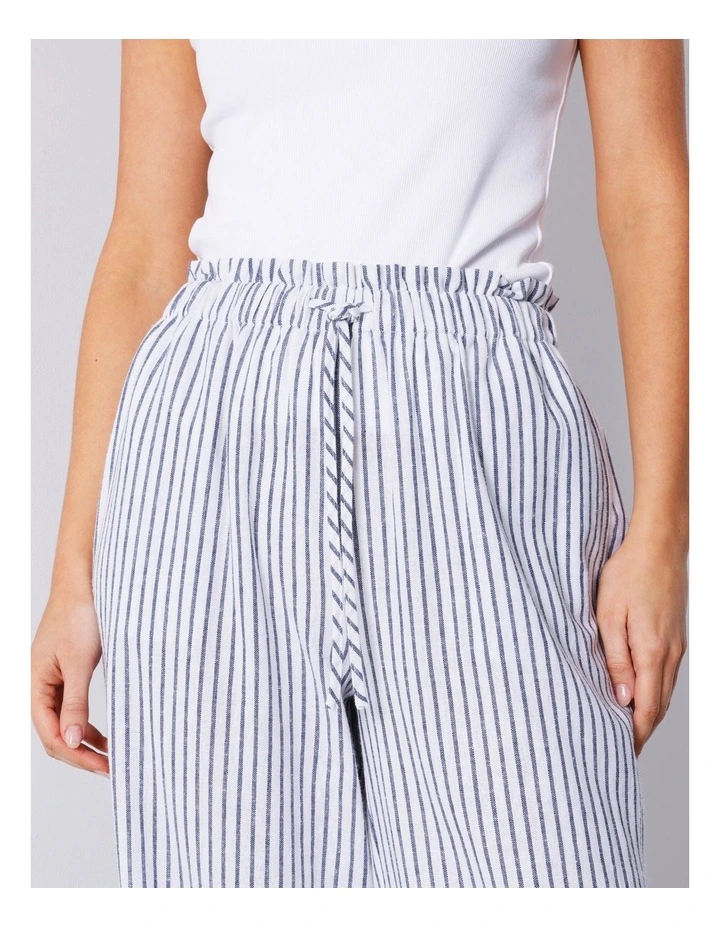 Paperbag Linen Blend Pant in White/ Navy Stripe image 6