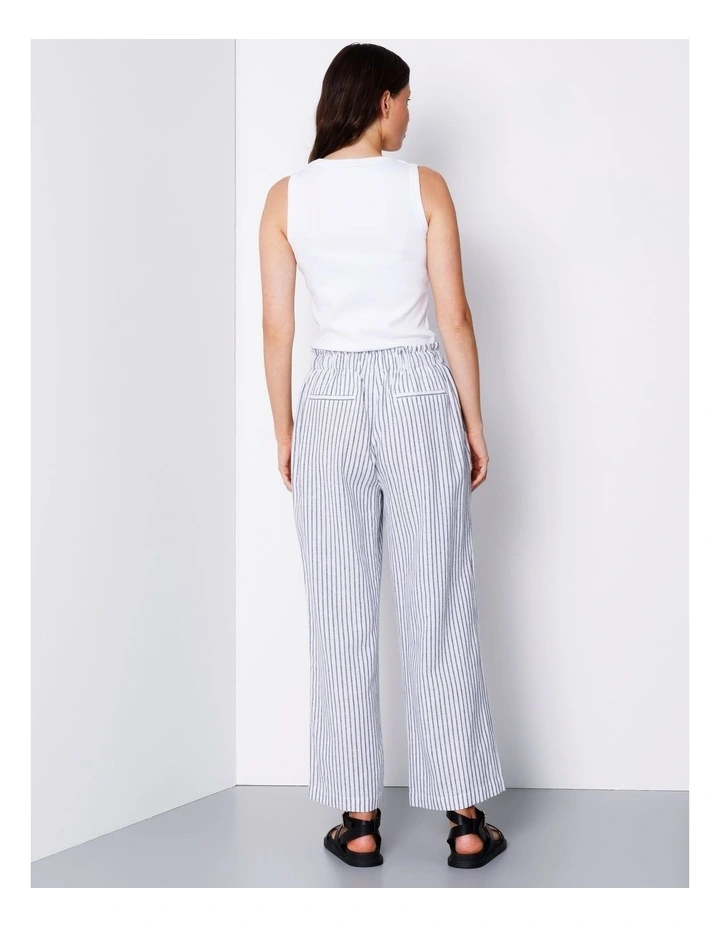 Paperbag Linen Blend Pant in White/ Navy Stripe image 7