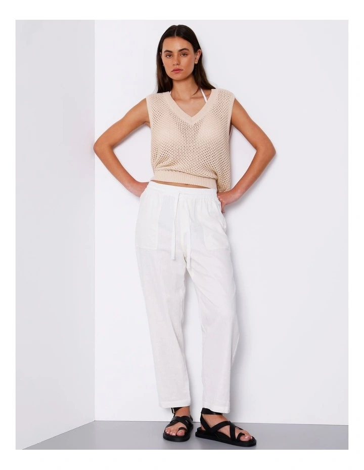 Garment Dyed Linen Blend Pant in White image 1