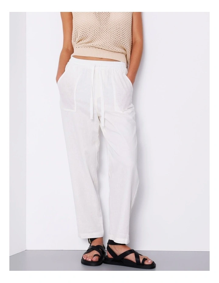 Garment Dyed Linen Blend Pant in White image 2