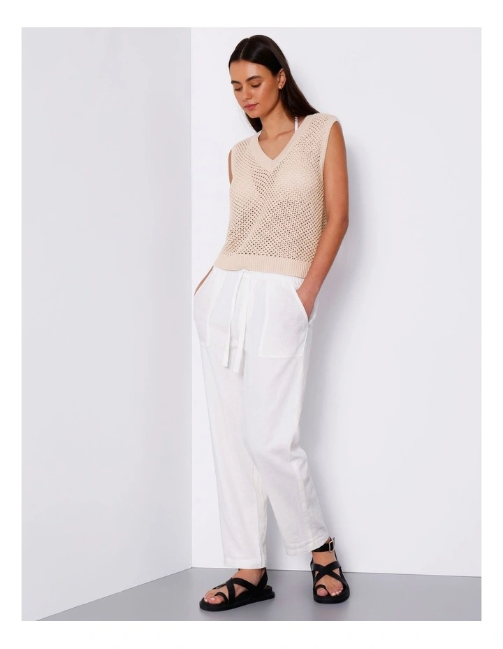 Garment Dyed Linen Blend Pant in White image 3