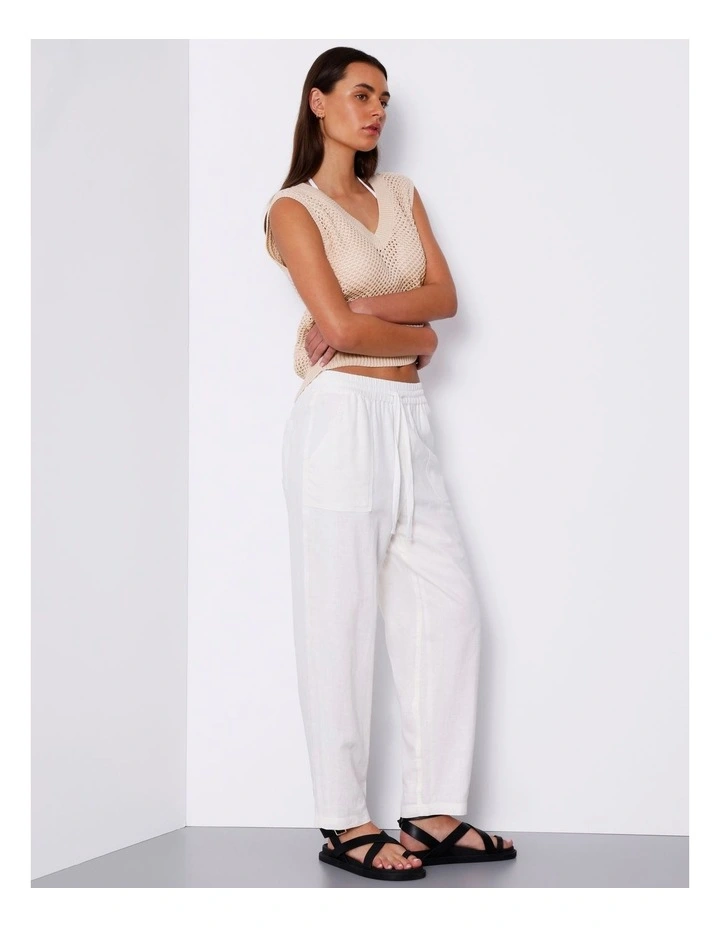 Garment Dyed Linen Blend Pant in White image 4