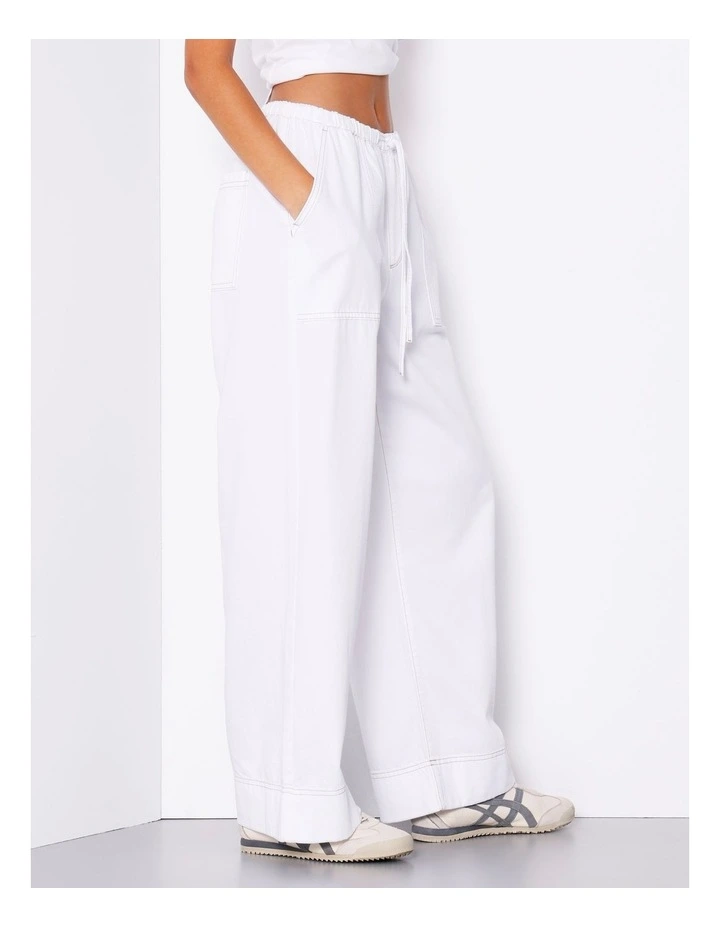 Wide Leg Denim Pant in Ecru image 2