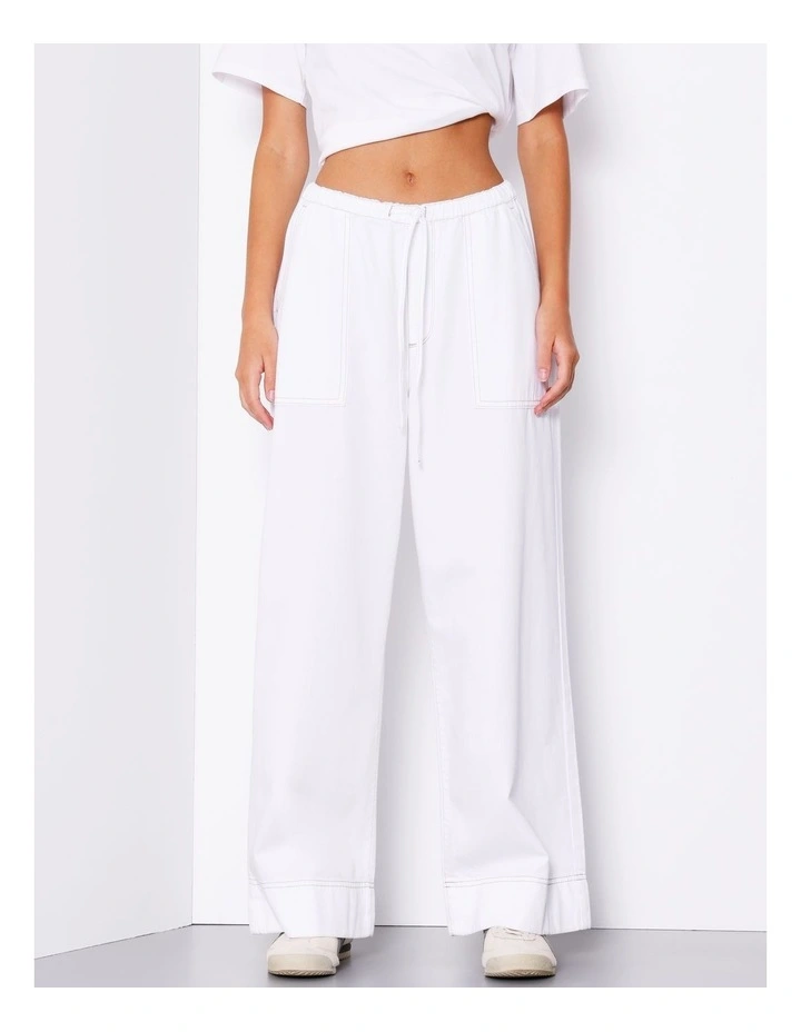 Wide Leg Denim Pant in Ecru image 5