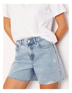 Organic Blend A-Line Denim Short Raw Hem in Bondi Blue