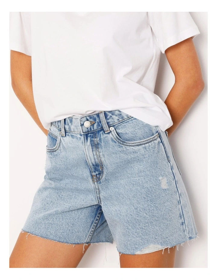Organic Blend A-Line Denim Short Raw Hem in Bondi Blue image 1
