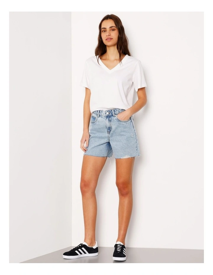 Organic Blend A-Line Denim Short Raw Hem in Bondi Blue image 2