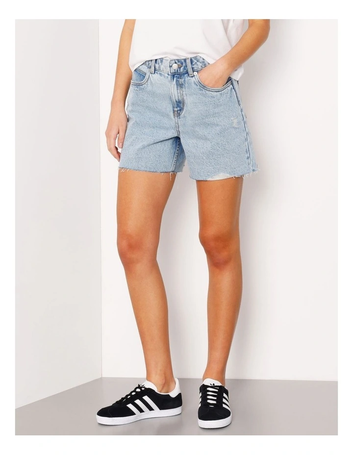 Organic Blend A-Line Denim Short Raw Hem in Bondi Blue image 3