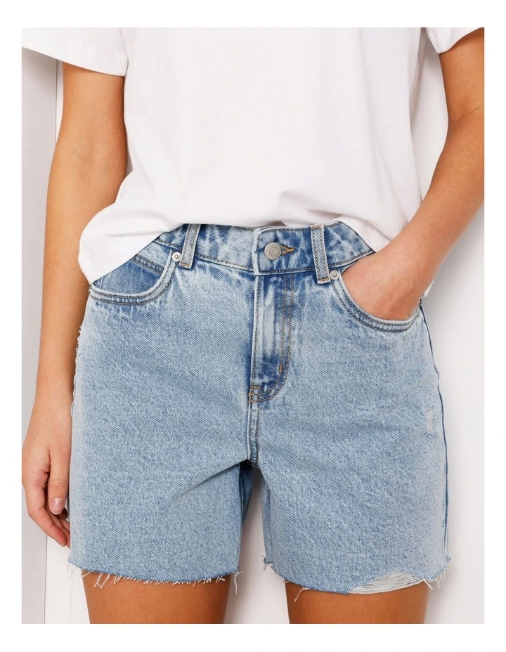 Organic Blend A-Line Denim Short Raw Hem in Bondi Blue image 5