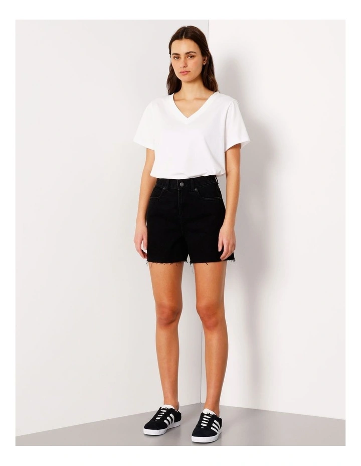 Organic Blend A-Line Denim Short Raw Hem in Washed Black image 1