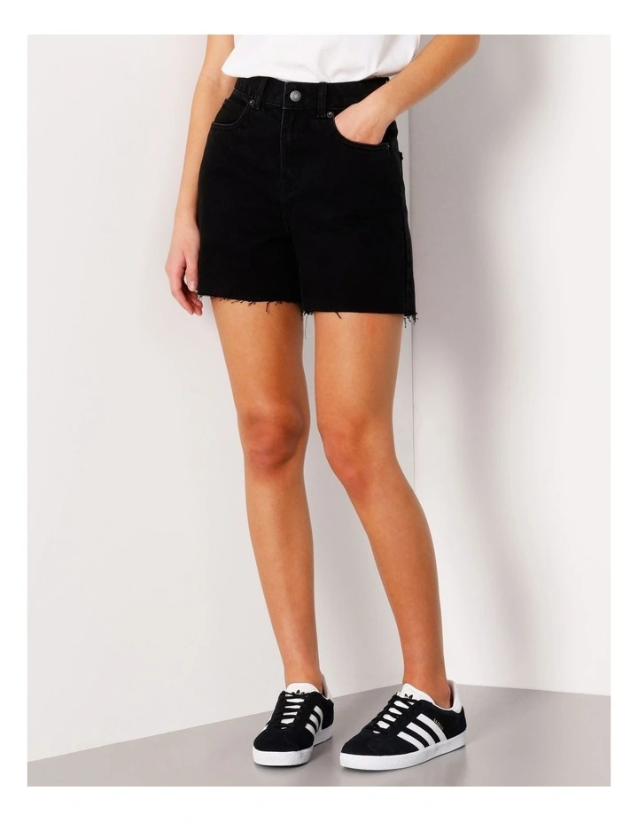 Organic Blend A-Line Denim Short Raw Hem in Washed Black image 2