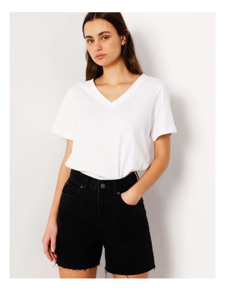 Organic Blend A-Line Denim Short Raw Hem in Washed Black image 3