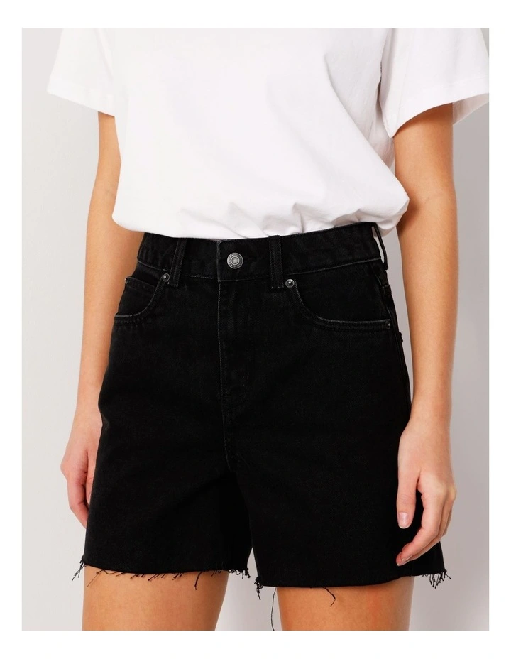 Organic Blend A-Line Denim Short Raw Hem in Washed Black image 4
