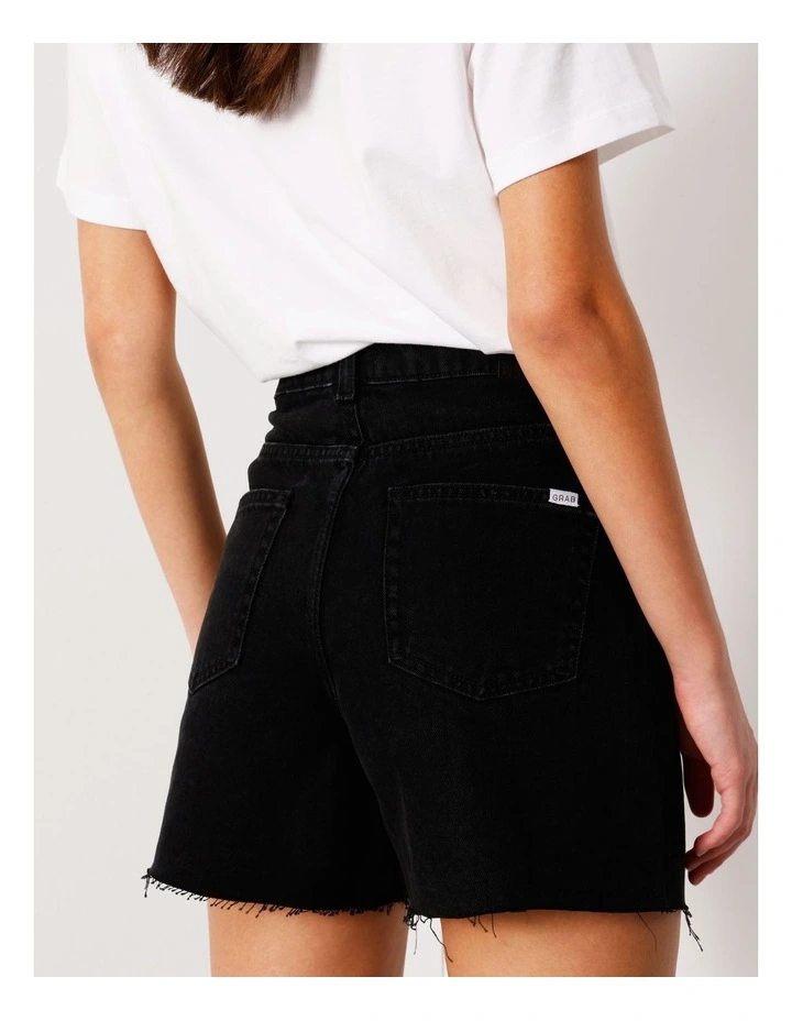 Organic Blend A-Line Denim Short Raw Hem in Washed Black image 6