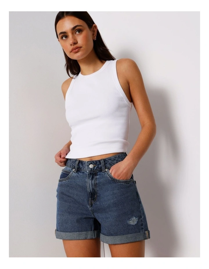 Roll Cuff Denim Short in Pure Blue image 3