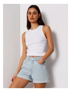 Roll Cuff Denim Short in Ice Blue