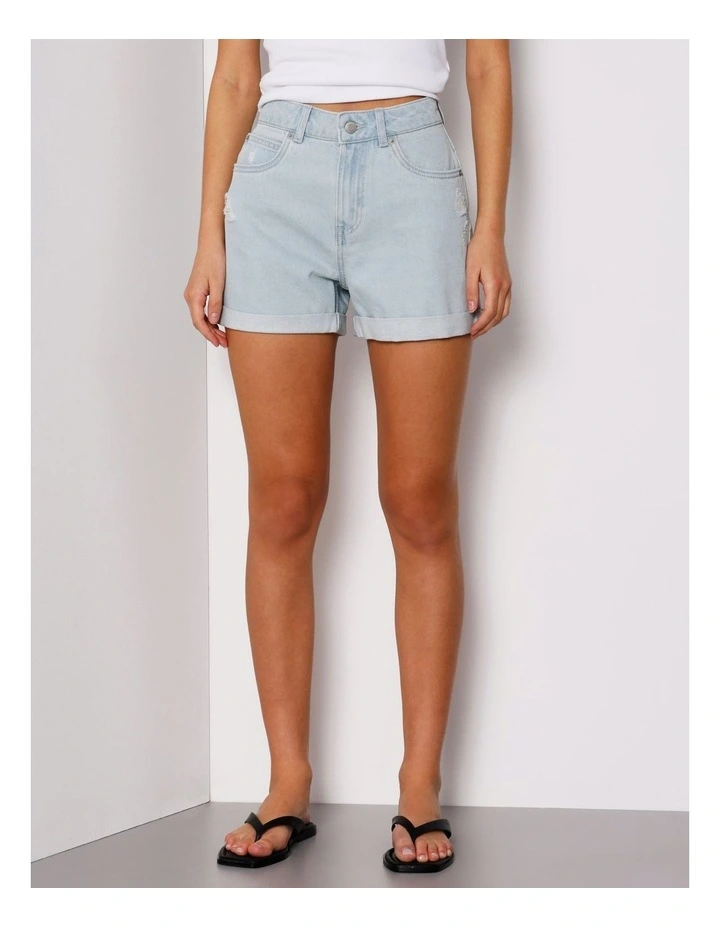 Roll Cuff Denim Short in Ice Blue image 3