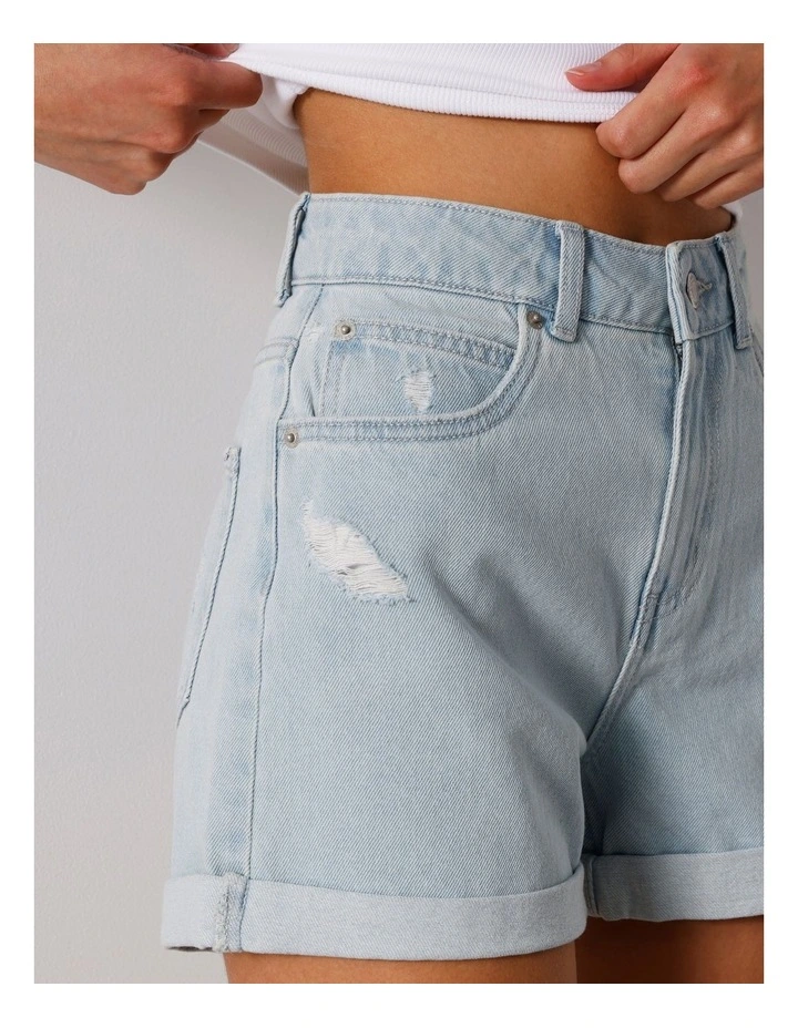 Roll Cuff Denim Short in Ice Blue image 4