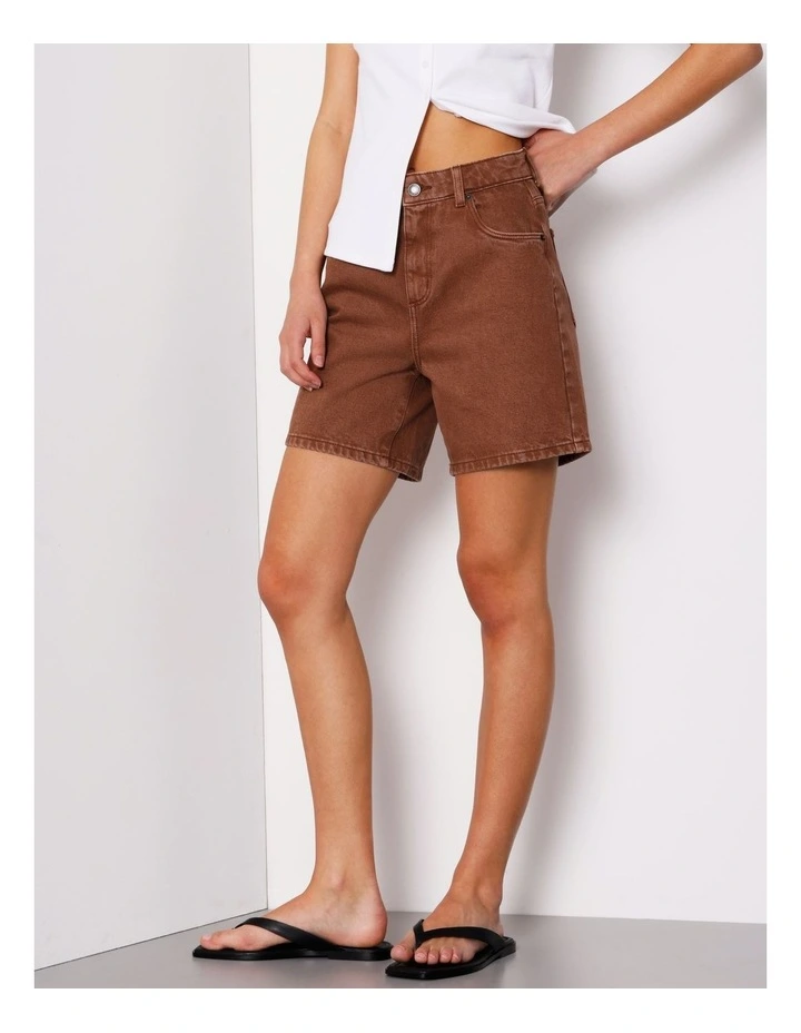 High Rise Mid Length Shorts in Brown image 1