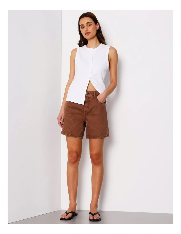 High Rise Mid Length Shorts in Brown image 2