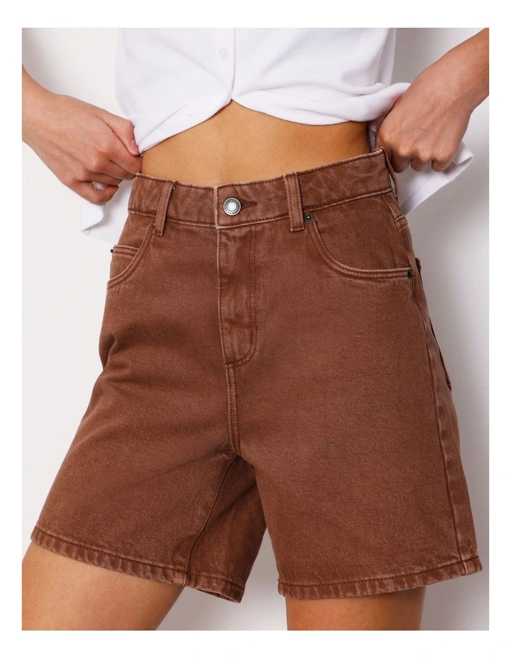 High Rise Mid Length Shorts in Brown image 3