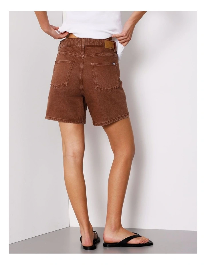 High Rise Mid Length Shorts in Brown image 4
