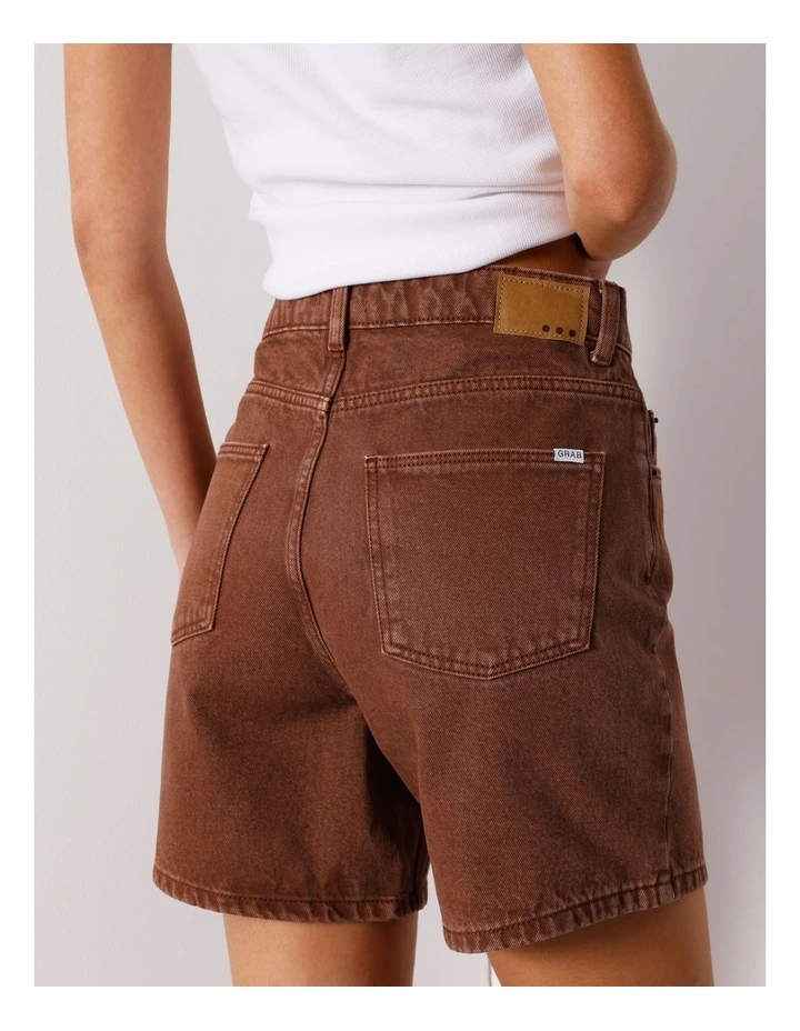 High Rise Mid Length Shorts in Brown image 5