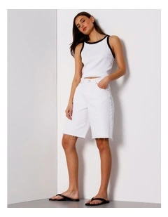 Denim Jort Raw Hem in Ecru