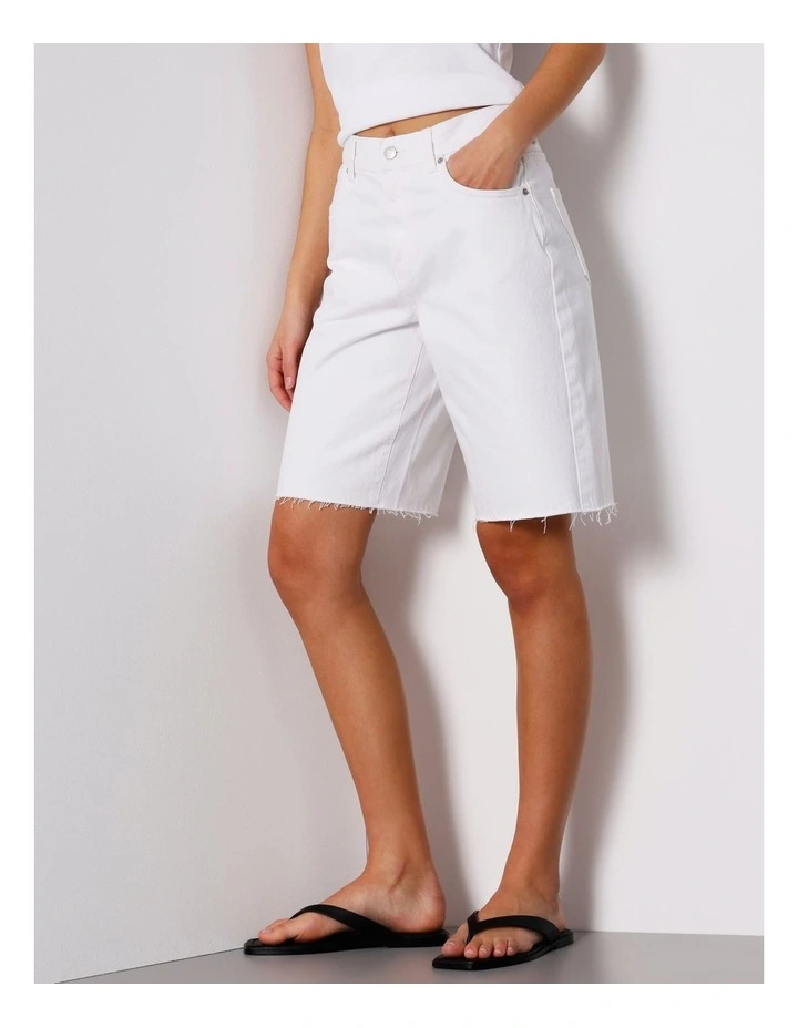 Denim Jort Raw Hem in Ecru image 2