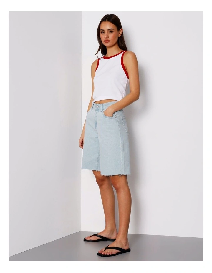 Denim Jort Raw Hem in Ice Blue Damage image 1