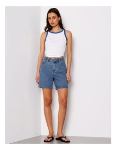 High Rise Mid Length Shorts in Bright Blue