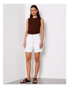High Rise Mid Length Shorts in Ecru